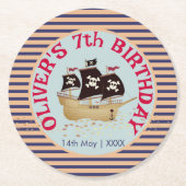 海賊船子供の誕生日パーティー ラウンドペーパーコースター (正面)