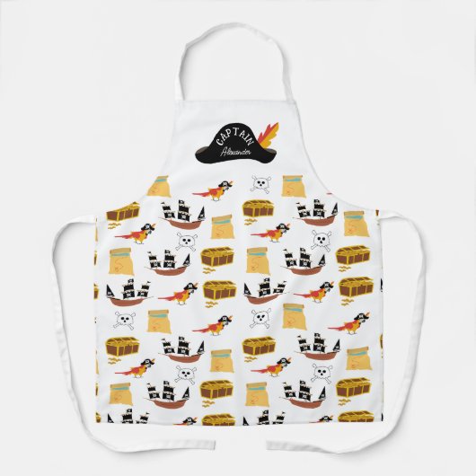 海賊船宝箱テーマ模様 エプロン (正面)