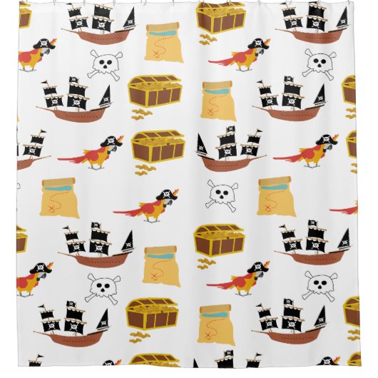海賊船宝箱テーマ模様 シャワーカーテン (正面)