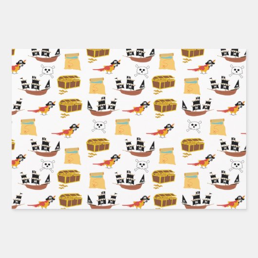 海賊船宝箱テーマ模様 ラッピングペーパーシート (正面3)