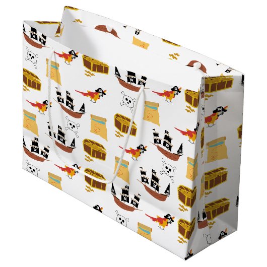 海賊船宝箱テーマ模様 ラージペーパーバッグ (正面アングル)