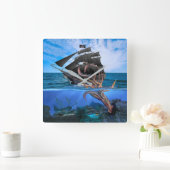 海賊船対巨大イカ スクエア壁時計 (ホーム)