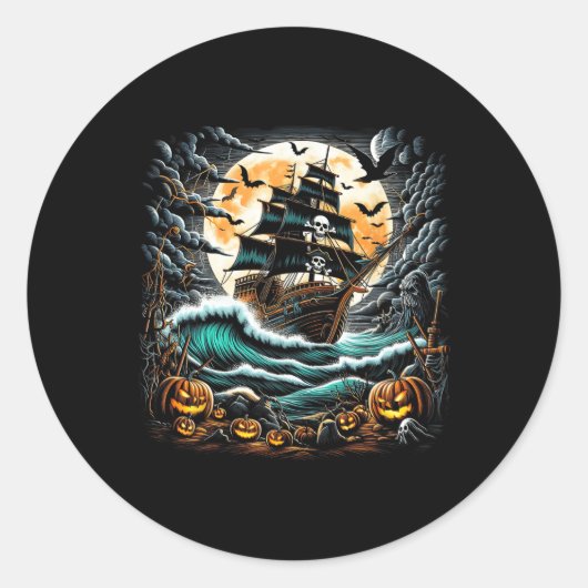 海賊船嵐ハロウィンボート船長ボート遊びR ラウンドシール (正面)