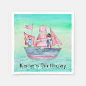海賊船海賊子供へ誕生日 スタンダードカクテルナプキン (正面)