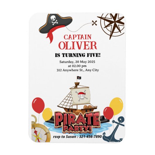 海賊船航海の誕生日招待状カード マグネット (縦)