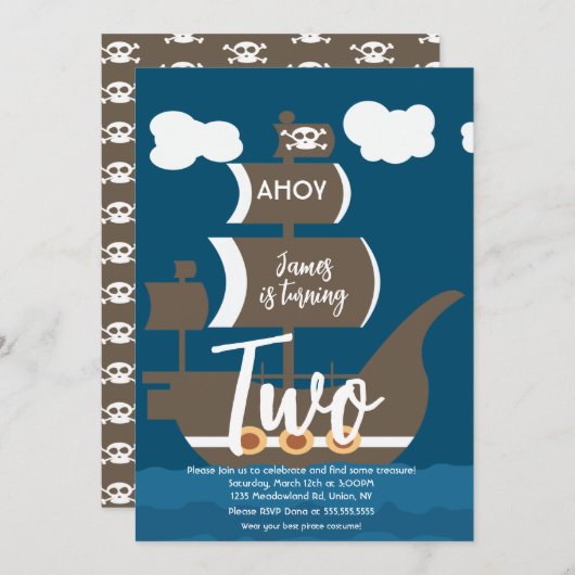 海賊船誕生日アホイパーティーエイジブラウン 招待状 (正面/裏面)
