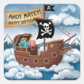海賊船誕生日カード – Ahoy Matey! スクエアシール (正面)