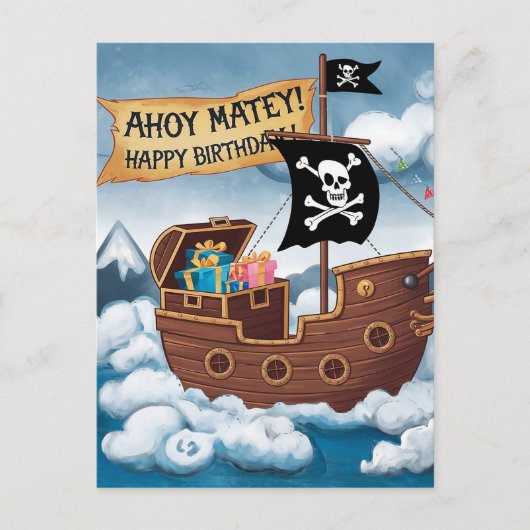 海賊船誕生日カード – Ahoy Matey! ポストカード (正面)