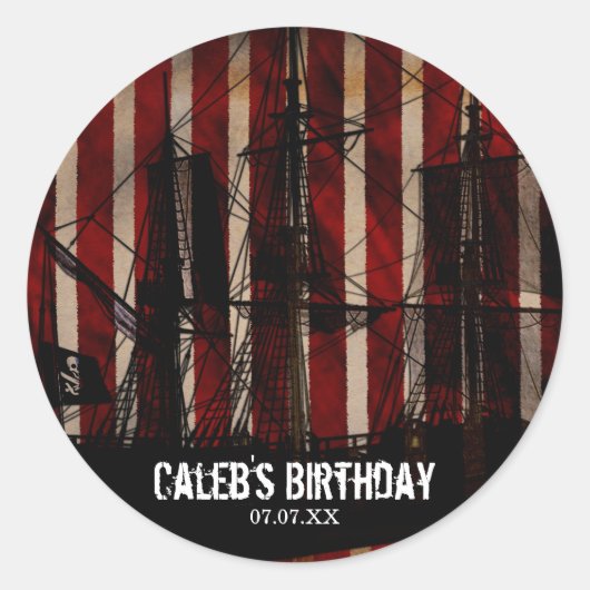 海賊船誕生日グランジパーティー好意ステッカー ラウンドシール (正面)