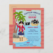 海賊船誕生日パーティーのキャプテン インビテーションポストカード (正面/裏面)
