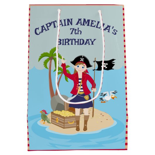 海賊船誕生日パーティーのキャプテン ミディアムペーパーバッグ (裏面)
