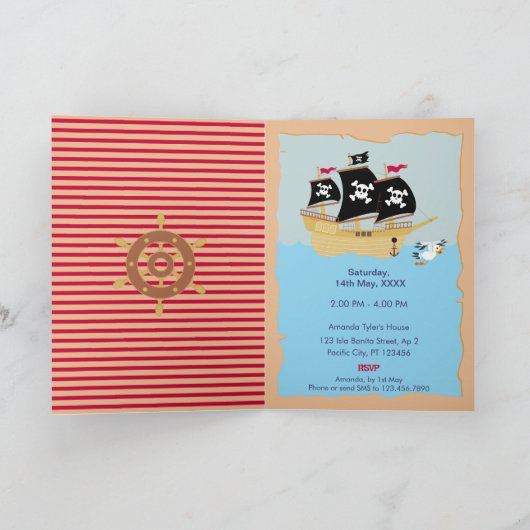 海賊船誕生日パーティーのキャプテン 招待状 (内部)