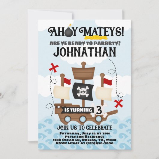 海賊船誕生日パーティー招待招待状 招待状 (正面)
