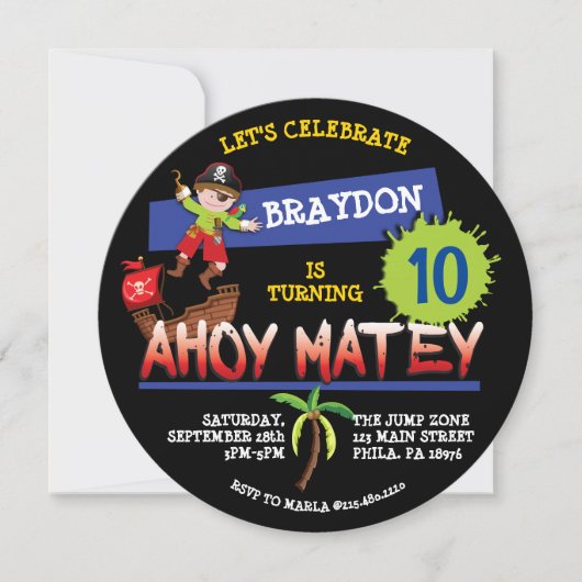 海賊船誕生日パーティー招待招待状 招待状 (正面)