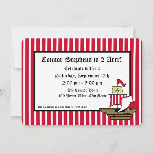 海賊船誕生日写真 招待状 (裏面)