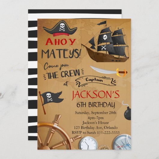 海賊船誕生日招待状 招待状 (正面/裏面)