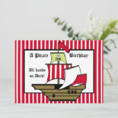 海賊船誕生日航海赤ストライプ 招待状 (スタンド正面)