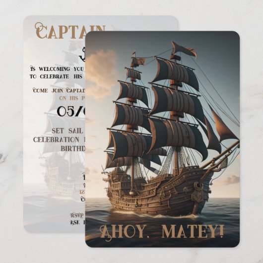 海賊船誕生日 招待状 (正面/裏面)