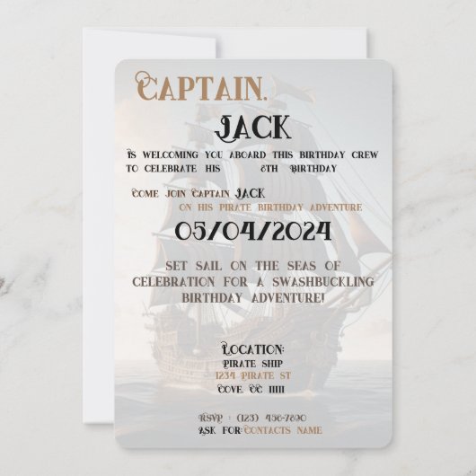 海賊船誕生日 招待状 (裏面)