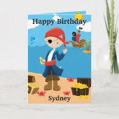 海賊船長のブロンド少年 お誕生日おめでとう カラーしてね カード (正面)