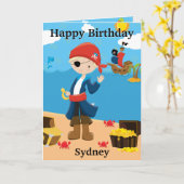 海賊船長のブロンド少年 お誕生日おめでとう カラーしてね カード (黄色い花)
