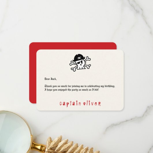 海賊船長 スカル キッズ 誕生日 サンクス カード (正面/裏面インサイチュ)