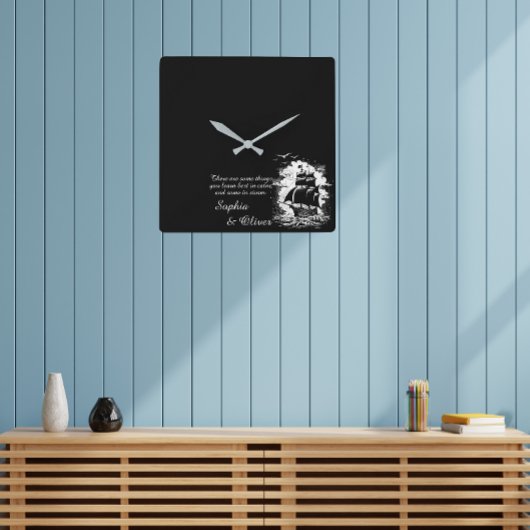 海賊船鳥やる気を起こさせる引用文ホワイト文字 スクエア壁時計