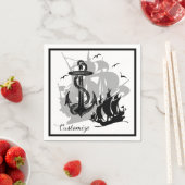 海賊船&いかりブラックシルエットナプキンス スタンダードカクテルナプキン (インサイチュ)