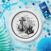 海賊船&いかりブラックシルエット紙プレート ペーパープレート (パーティー)