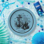 海賊船&いかりブラックシルエット紙プレート ペーパープレート (パーティー)