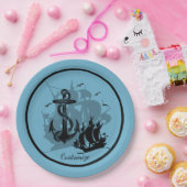 海賊船&いかりブラックシルエット紙プレート ペーパープレート (パーティー)