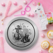 海賊船&いかりブラックシルエット紙プレート ペーパープレート (パーティー)