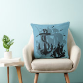 海賊船&いかりブラックシルエット装飾用クッション クッション (椅子)