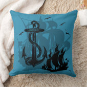 海賊船&いかりブラックシルエット クッション (ブランケット)