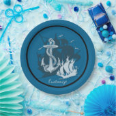 海賊船&いかりホワイトシルエット紙プレート ペーパープレート (パーティー)