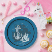 海賊船&いかりホワイトシルエット紙プレート ペーパープレート (パーティー)