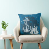 海賊船&いかりホワイトシルエット装飾用クッション クッション (椅子)