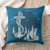 海賊船&いかりホワイトシルエット装飾用クッション クッション (ブランケット)