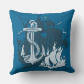 海賊船&いかりホワイトシルエット装飾用クッション クッション (裏面)