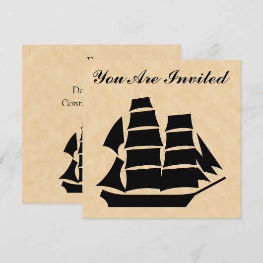 海賊船。 帆船 招待状 (正面/裏面)