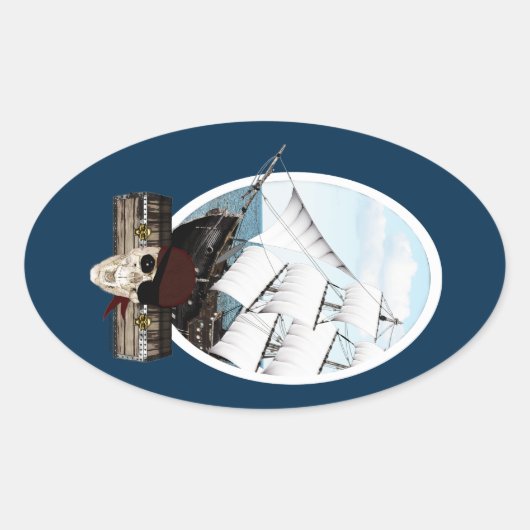 海賊船 楕円形シール (正面)