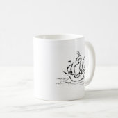 海賊船。 白黒。 コーヒーマグカップ (正面右)