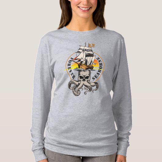 海賊船(BLK) |女性長袖 Tシャツ (正面)