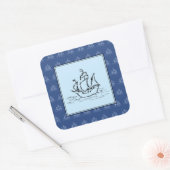 海賊船on船パターン、青。 スクエアシール (封筒)