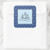 海賊船on船パターン、青。 スクエアシール (バッグ)