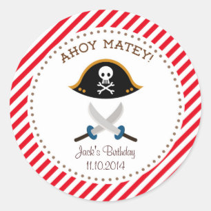 海賊誕生日ありがとうシールレッド ラウンドシール