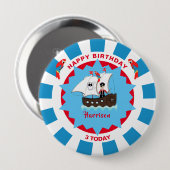 海賊誕生日かわいい船キッズパーソナライズされた 缶バッジ (正面&裏面)