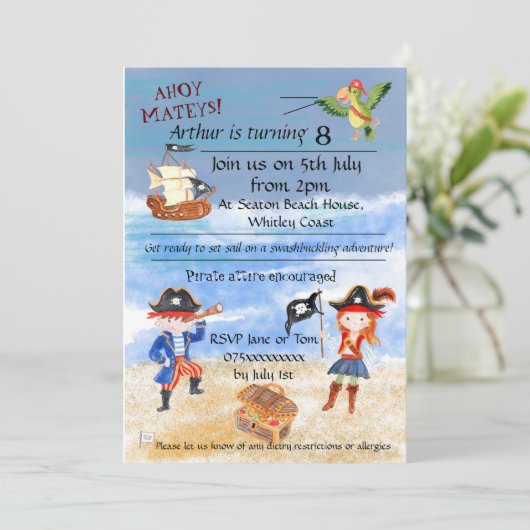 海賊誕生日をテーマにしたパーティー宝狩り 招待状 (スタンド正面)