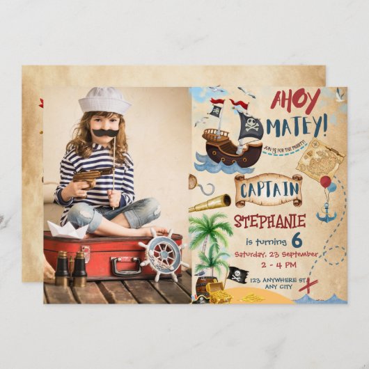 海賊誕生日アホイパイレートボーイパーティー 招待状 (正面/裏面)