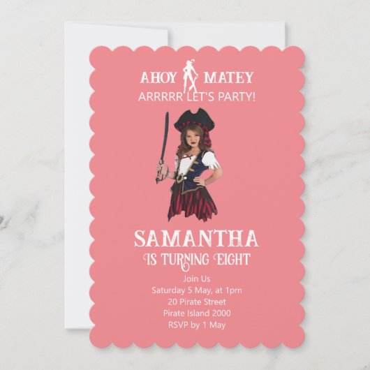海賊誕生日ガール招待状 招待状 (正面)